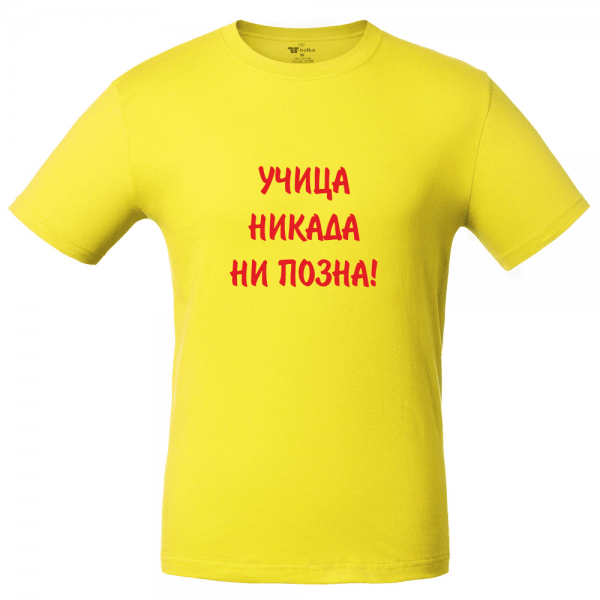 Футболка желтая УЧИЦА НИКАДА НИ ПОЗНА!