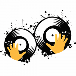 Принт (изображение, картинка) для нанесения DJ черно-желтый руки на пластинках