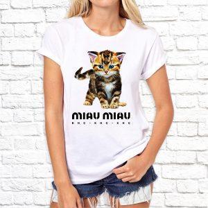 Футболка белая MIAU MIAU КИС КИС КИС