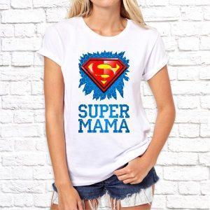 Футболка парная белая SUPER папа и SUPER мама Ж