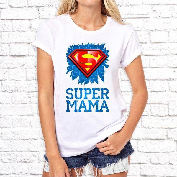 Футболка парная белая SUPER папа и SUPER мама Ж