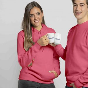 Женская худи розовая девушка держит кружку с логотипом hecby